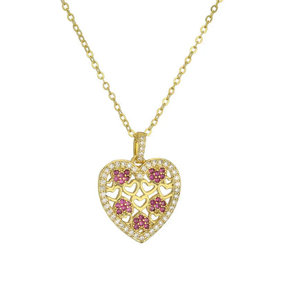 Streetwear Heart Shape Copper Plating Inlay Zircon Gold Plated Pendant Necklace