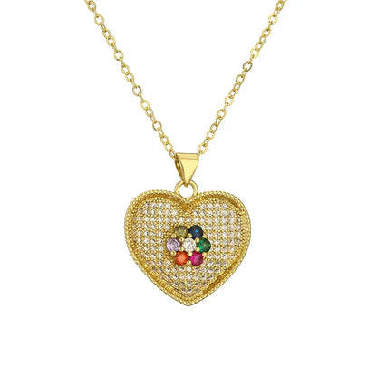 Streetwear Heart Shape Copper Plating Inlay Zircon Gold Plated Pendant Necklace