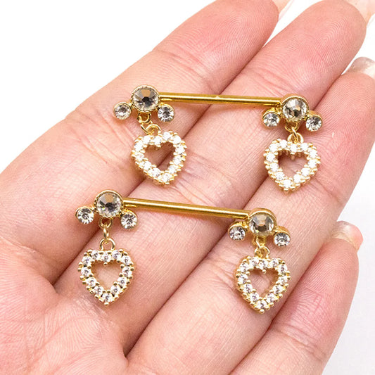 Streetwear Heart Shape Stainless Steel Copper Plating Inlay Rhinestones Gold Plated Nipple Ring