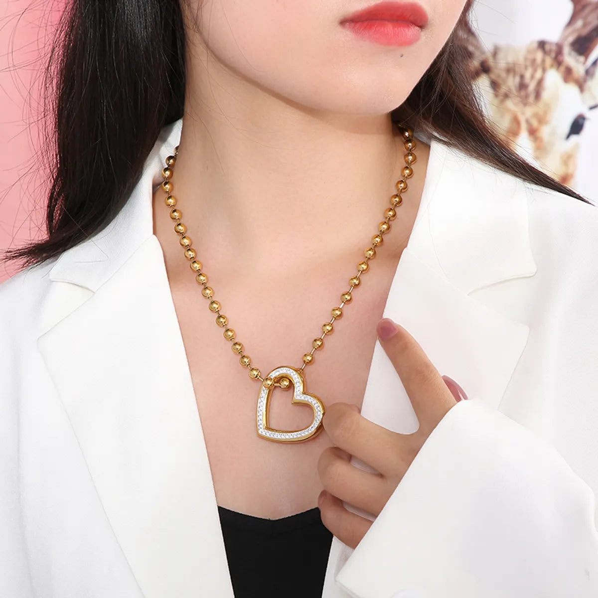 Wholesale Jewelry Streetwear Heart Shape Stainless Steel 18K Gold Plated Plating Bracelets Necklace