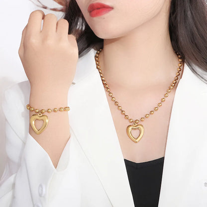 Wholesale Jewelry Streetwear Heart Shape Stainless Steel 18K Gold Plated Plating Bracelets Necklace