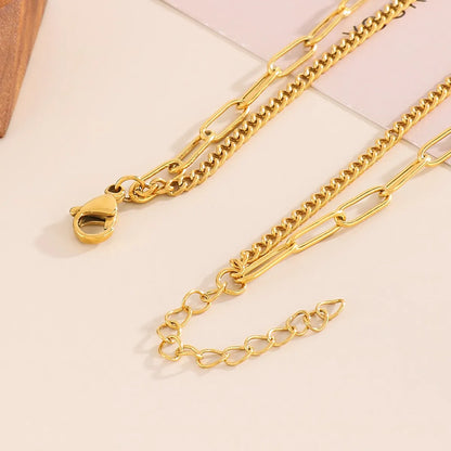 Streetwear Heart Shape Stainless Steel Plating Inlay Glass Gold Plated Layered Necklaces