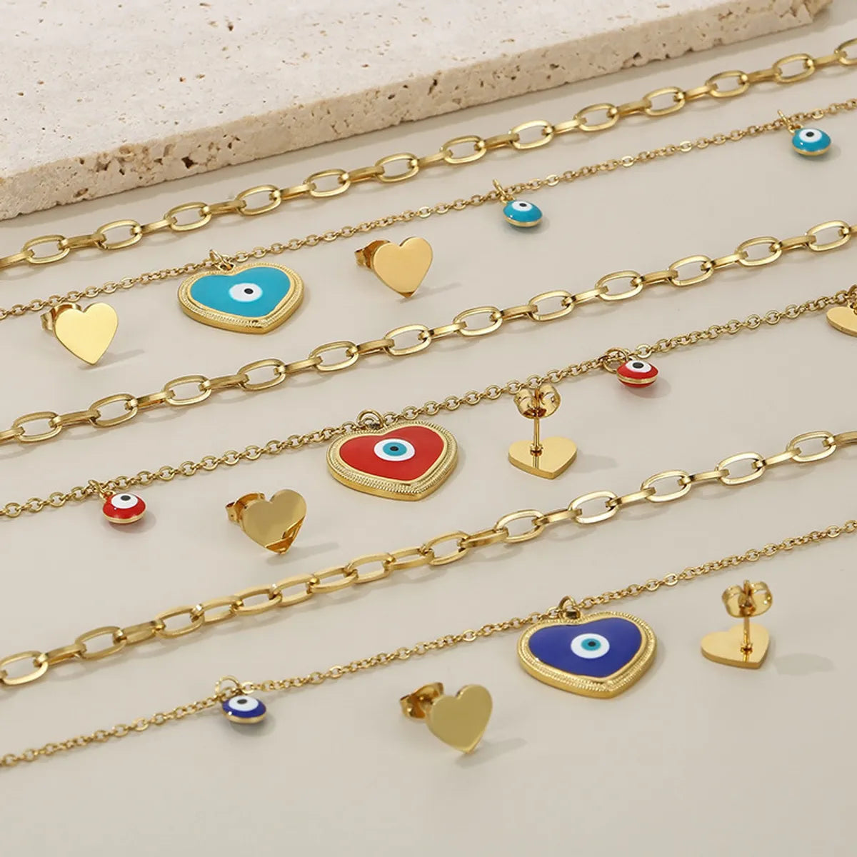 Streetwear Heart Shape Stainless Steel Titanium Steel Enamel Plating Layered Necklaces