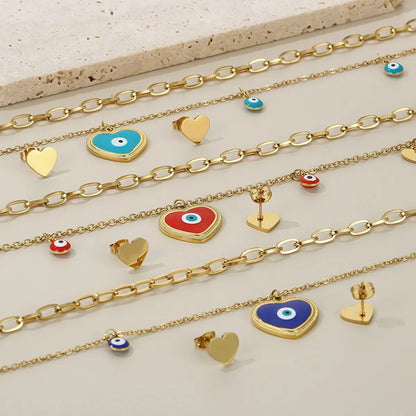 Streetwear Heart Shape Stainless Steel Titanium Steel Enamel Plating Layered Necklaces