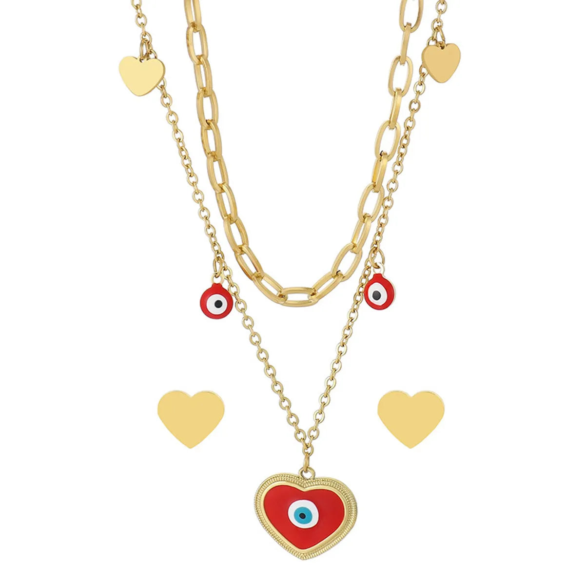 Streetwear Heart Shape Stainless Steel Titanium Steel Enamel Plating Layered Necklaces