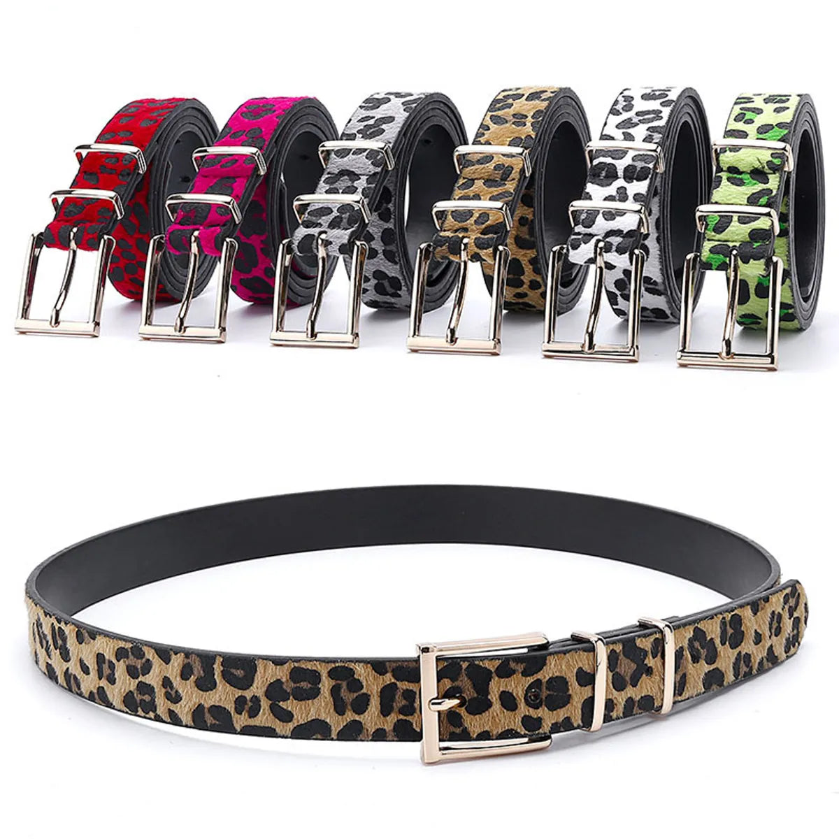 Streetwear Leopard Imitation Leather Alloy Women'S Leather Belts