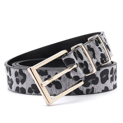 Streetwear Leopard Imitation Leather Alloy Women'S Leather Belts