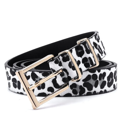 Streetwear Leopard Imitation Leather Alloy Women'S Leather Belts