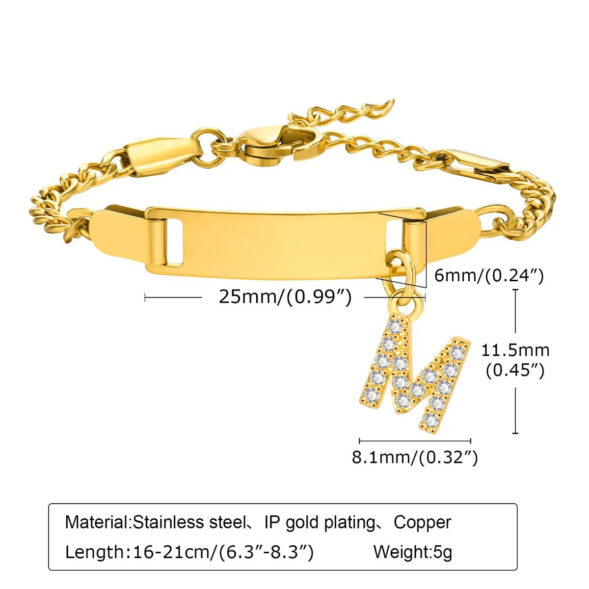 Streetwear Letter Stainless Steel Gold Plated Zircon Bangle In Bulk