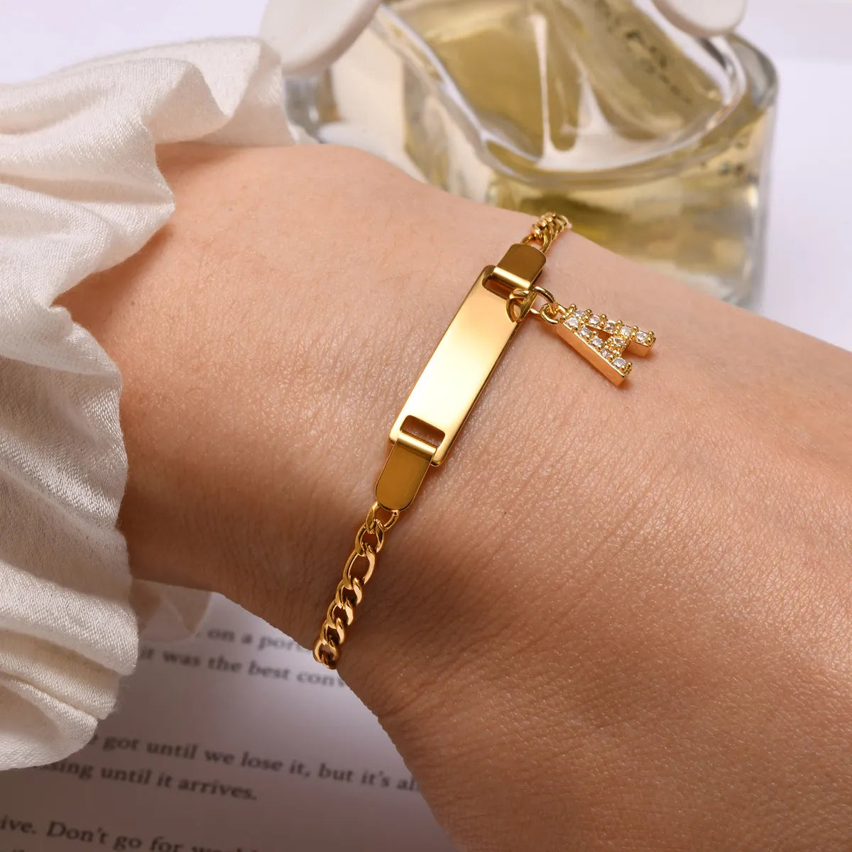 Streetwear Letter Stainless Steel Gold Plated Zircon Bangle In Bulk