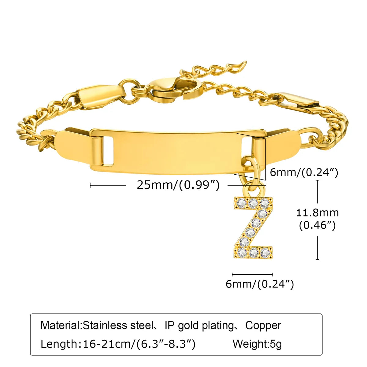 Streetwear Letter Stainless Steel Gold Plated Zircon Bangle In Bulk