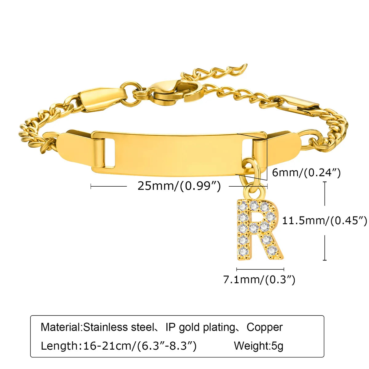 Streetwear Letter Stainless Steel Gold Plated Zircon Bangle In Bulk