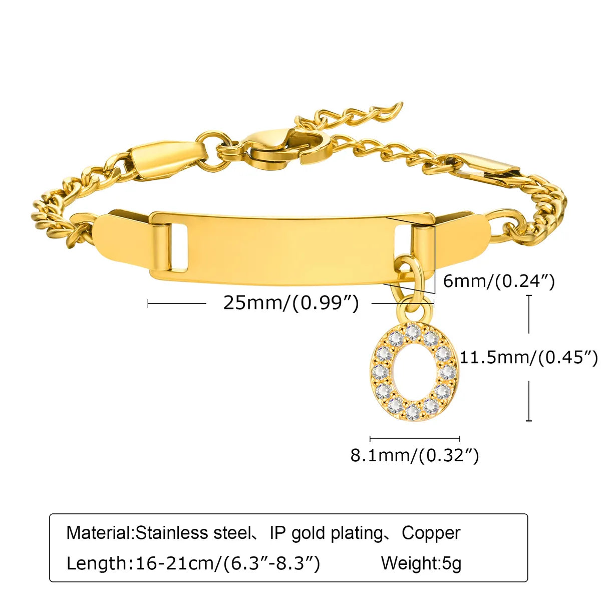 Streetwear Letter Stainless Steel Gold Plated Zircon Bangle In Bulk