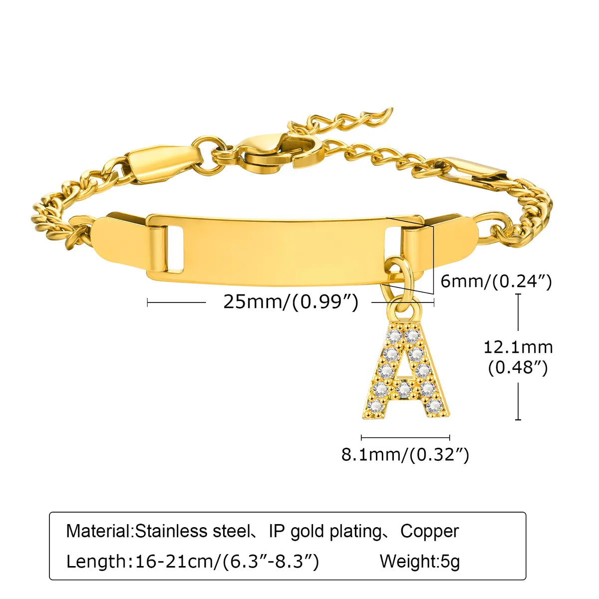 Streetwear Letter Stainless Steel Gold Plated Zircon Bangle In Bulk