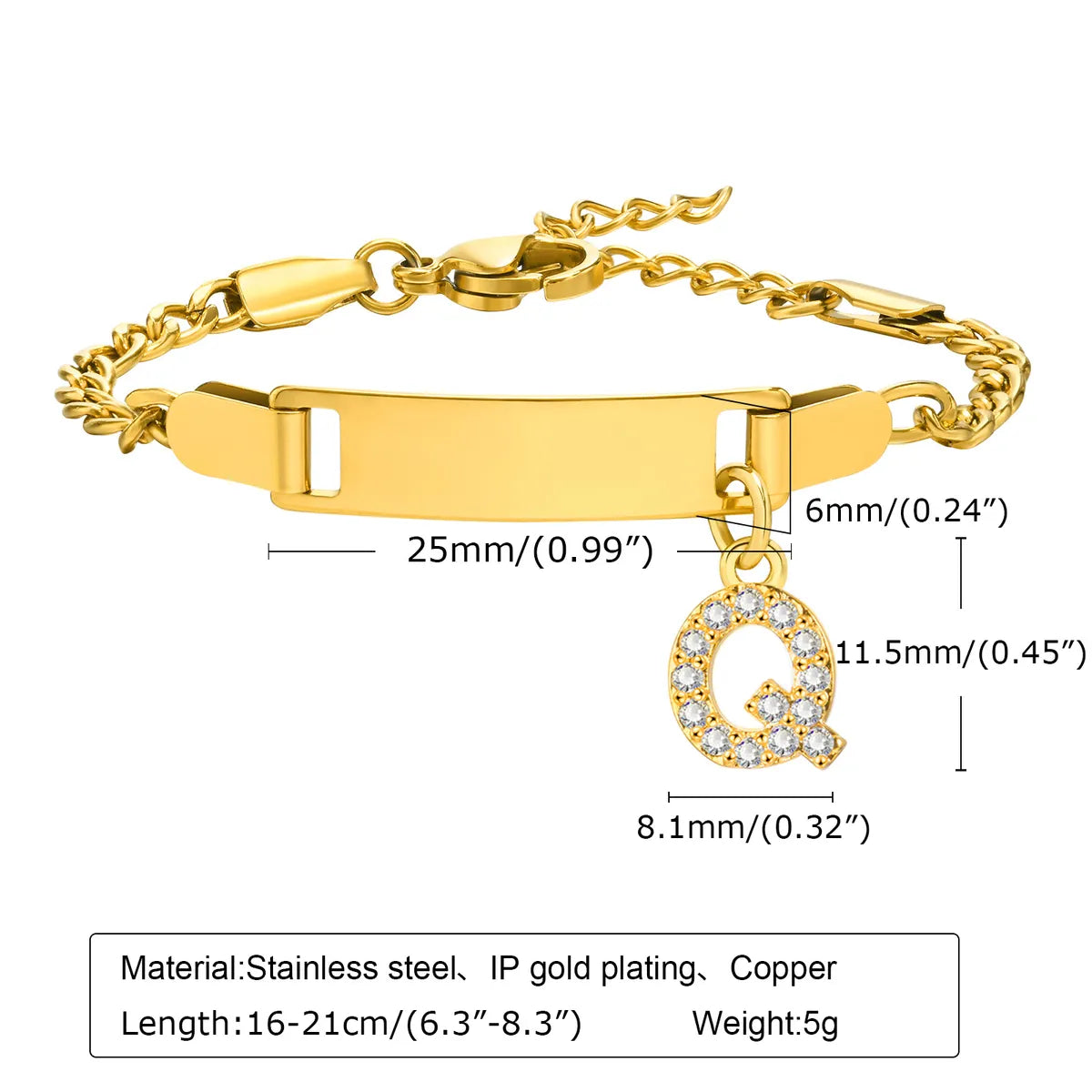 Streetwear Letter Stainless Steel Gold Plated Zircon Bangle In Bulk