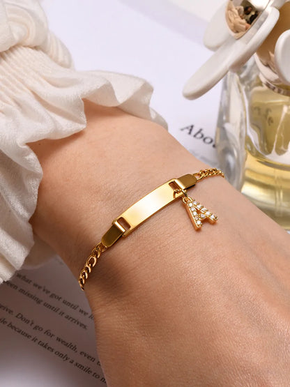 Streetwear Letter Stainless Steel Gold Plated Zircon Bangle In Bulk