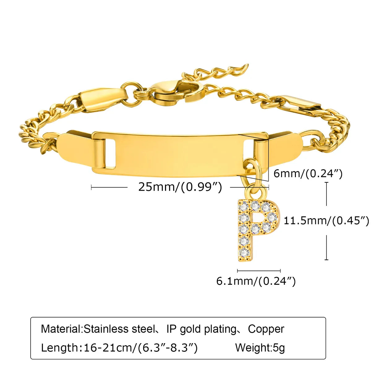 Streetwear Letter Stainless Steel Gold Plated Zircon Bangle In Bulk