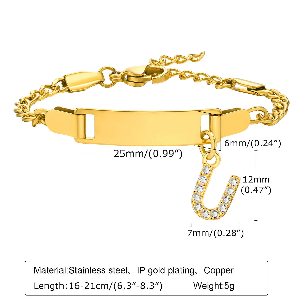 Streetwear Letter Stainless Steel Gold Plated Zircon Bangle In Bulk