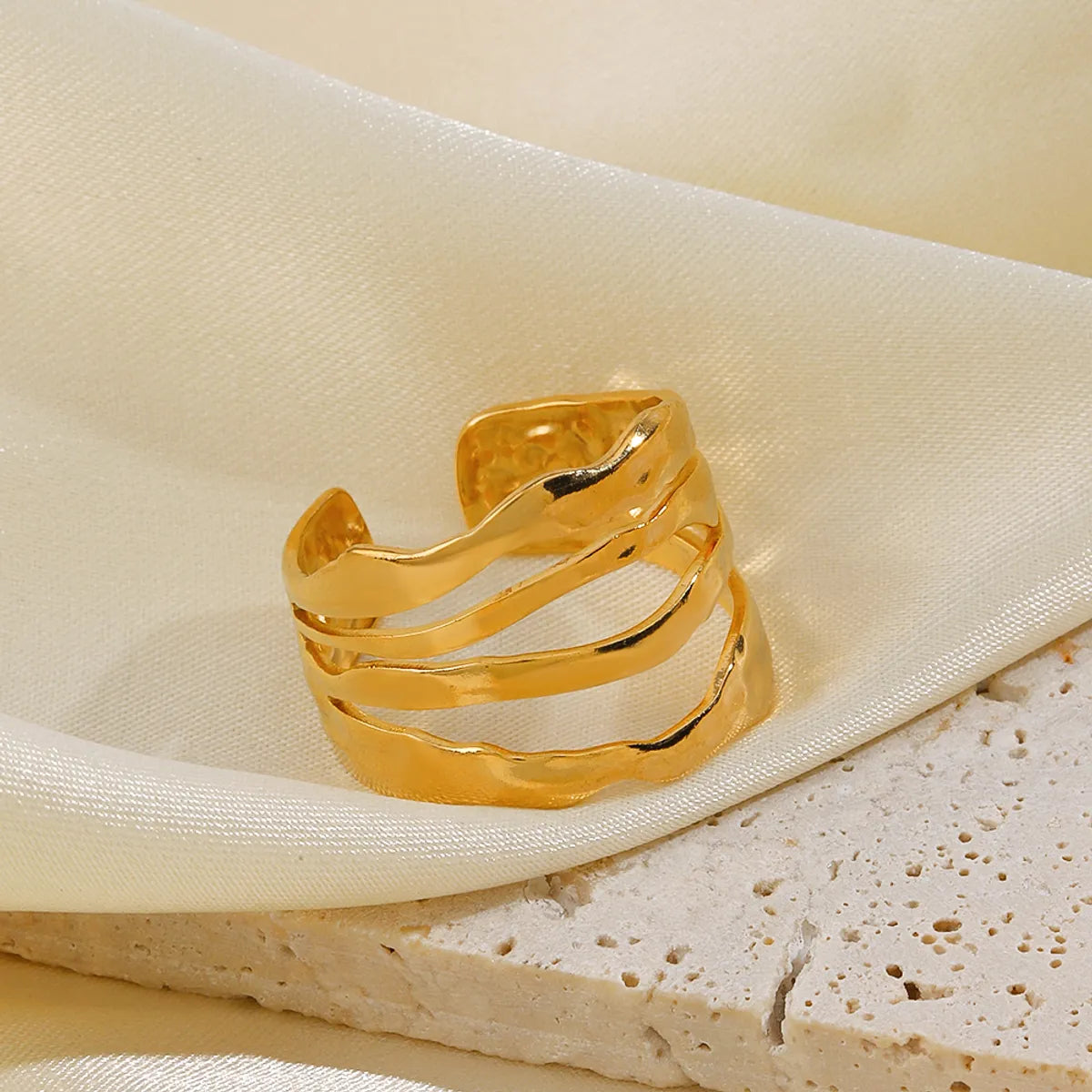 Streetwear Lines Stainless Steel Plating 18k Gold Plated Open Rings