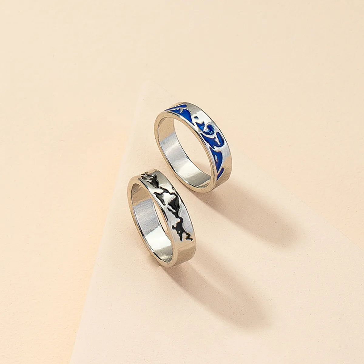 Streetwear Mountain Sea Wave Alloy White Gold Plated Couple Rings