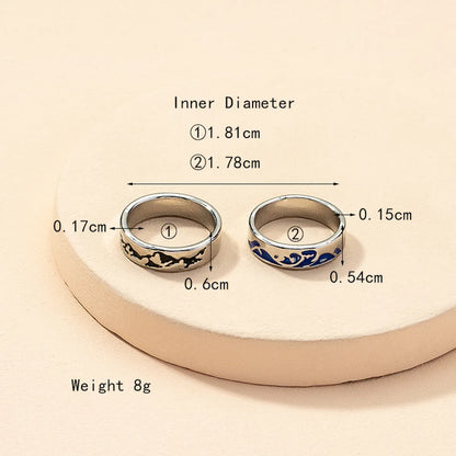 Streetwear Mountain Sea Wave Alloy White Gold Plated Couple Rings