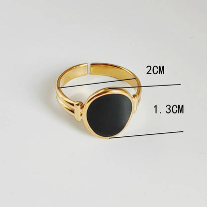 Streetwear Oval Heart Shape Stainless Steel Titanium Steel Enamel Plating 14k Gold Plated Open Rings