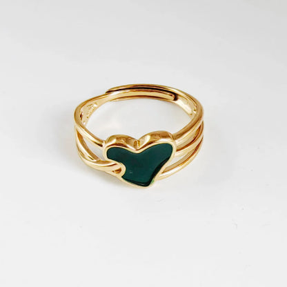 Streetwear Oval Heart Shape Stainless Steel Titanium Steel Enamel Plating 14k Gold Plated Open Rings