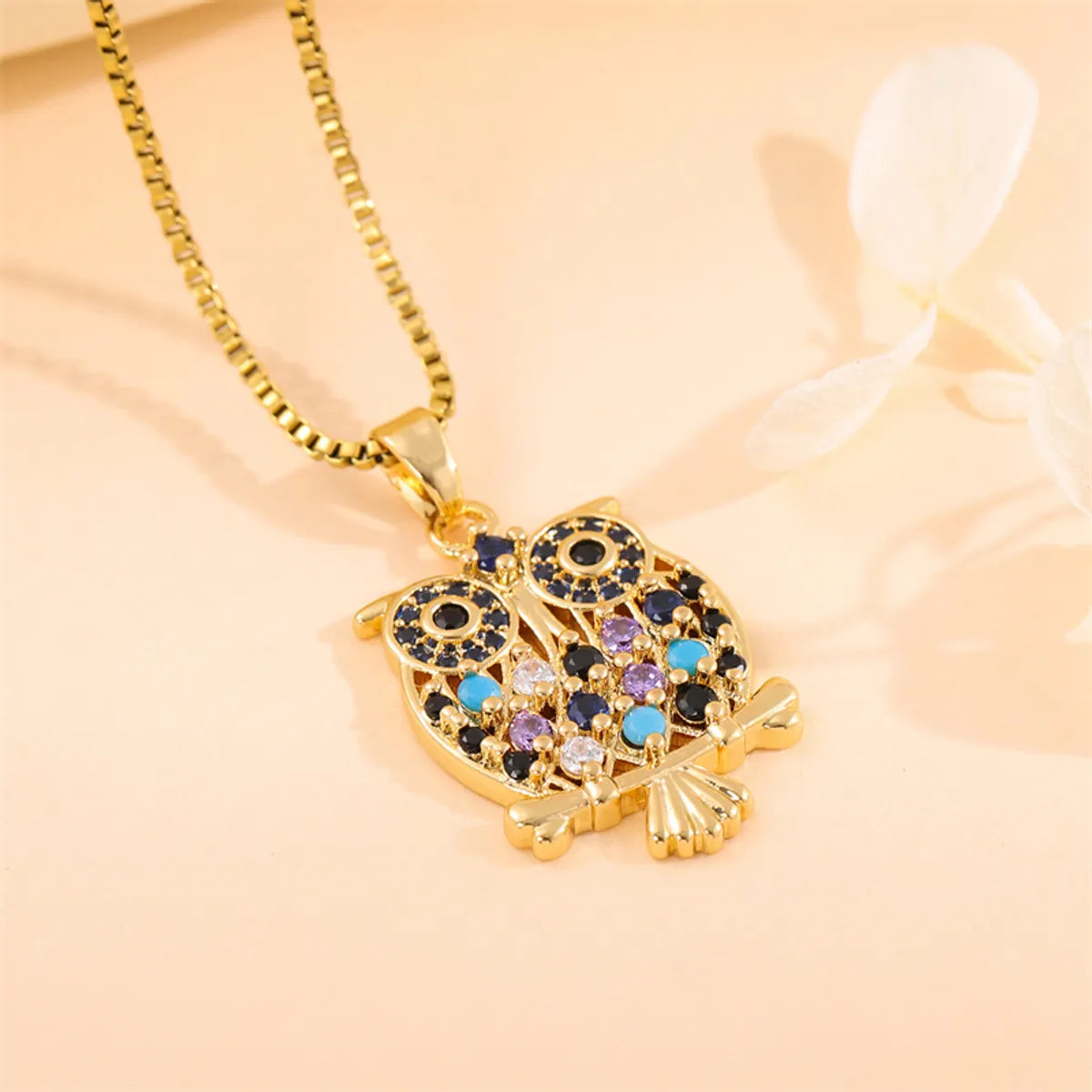 Streetwear Owl Stainless Steel Titanium Steel Plating Inlay Zircon 18k Gold Plated Necklace