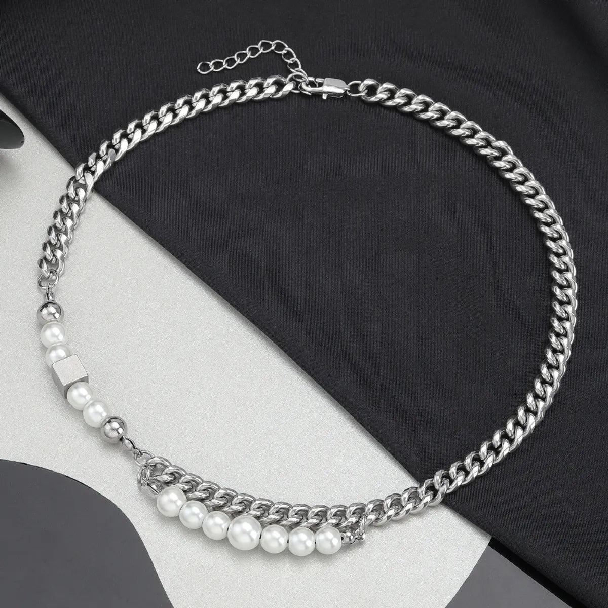 Streetwear Pearl Solid Color 304 Stainless Steel Beaded Polishing Unisex Necklace