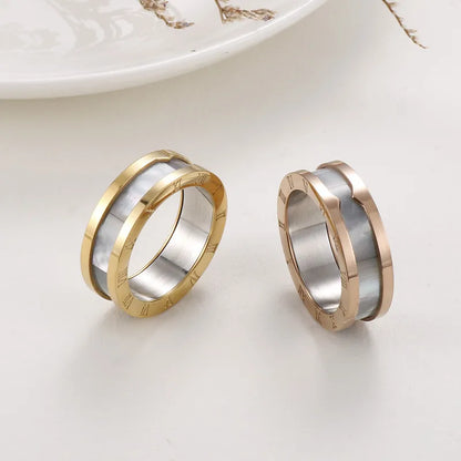 Wholesale Jewelry Streetwear Roman Numeral Titanium Steel 18K Gold Plated Enamel Rings