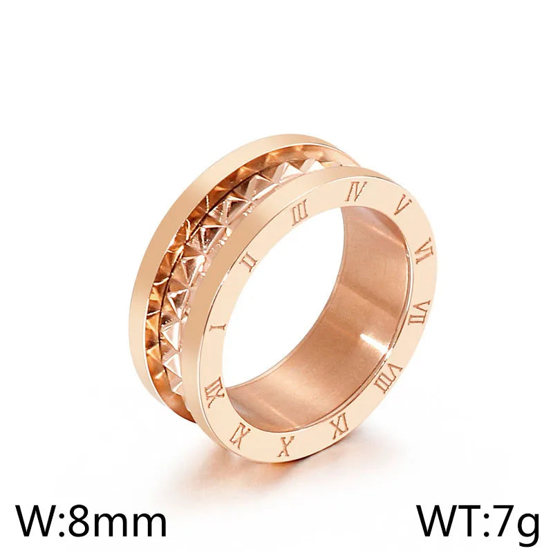 Wholesale Jewelry Streetwear Roman Numeral Titanium Steel 18K Gold Plated Enamel Rings