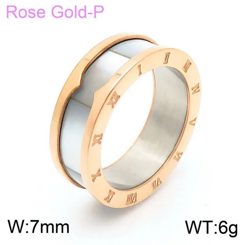 Wholesale Jewelry Streetwear Roman Numeral Titanium Steel 18K Gold Plated Enamel Rings