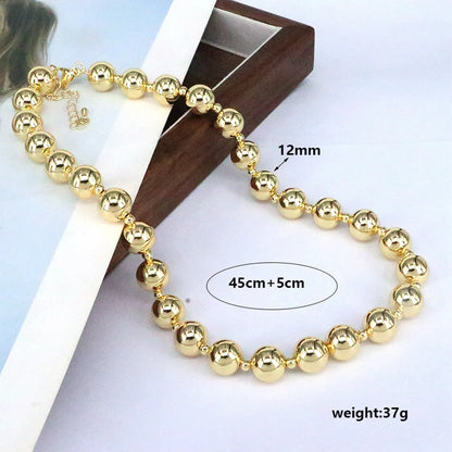 Streetwear Round Copper Beaded Plating 18k Gold Plated Bracelets Necklace