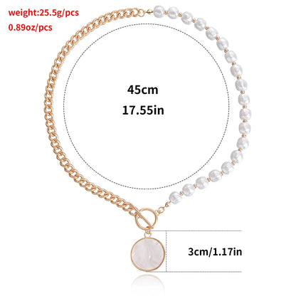 Streetwear Round Imitation Pearl Alloy Plating Inlay Shell Women's Pendant Necklace