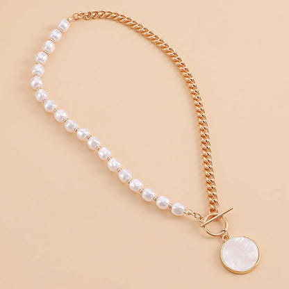 Streetwear Round Imitation Pearl Alloy Plating Inlay Shell Women's Pendant Necklace