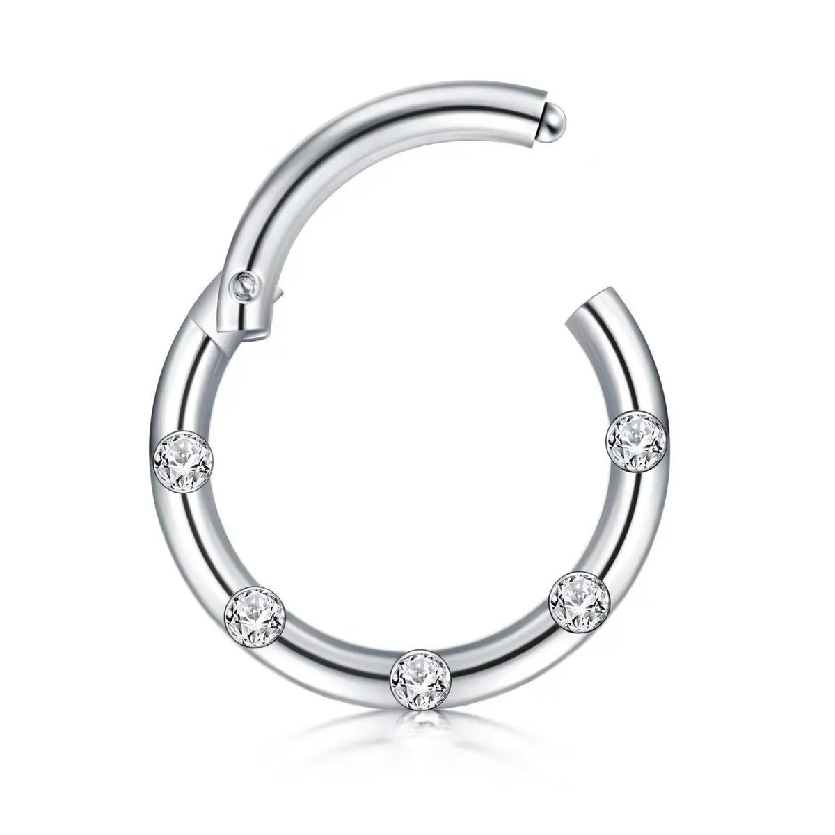 Streetwear Round Stainless Steel Plating Inlay Zircon Nose Ring