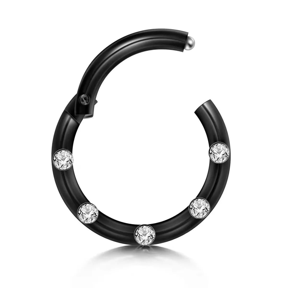 Streetwear Round Stainless Steel Plating Inlay Zircon Nose Ring