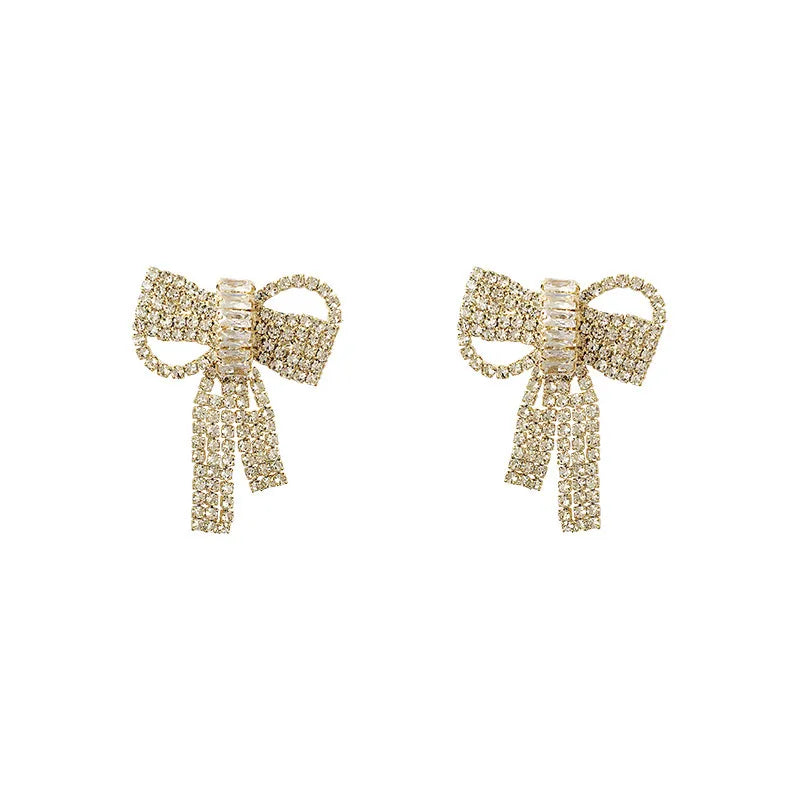 Streetwear Shiny Bow Knot Alloy Plating Inlay Rhinestones Women'S Drop Earrings