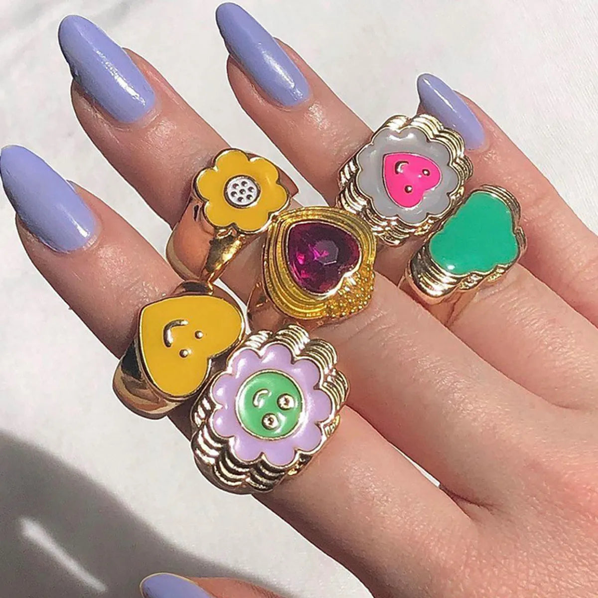 Streetwear Smiley Face Flower Alloy Enamel Plating Women's Rings