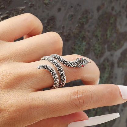 Streetwear Snake Sterling Silver Inlay Zircon Open Rings