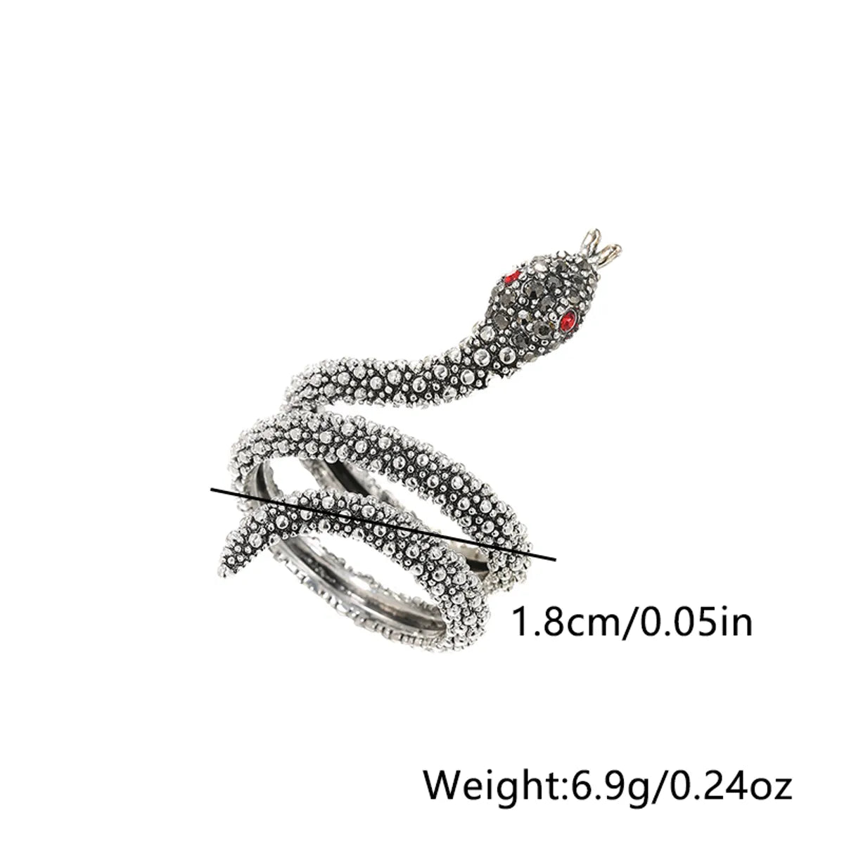 Streetwear Snake Sterling Silver Inlay Zircon Open Rings