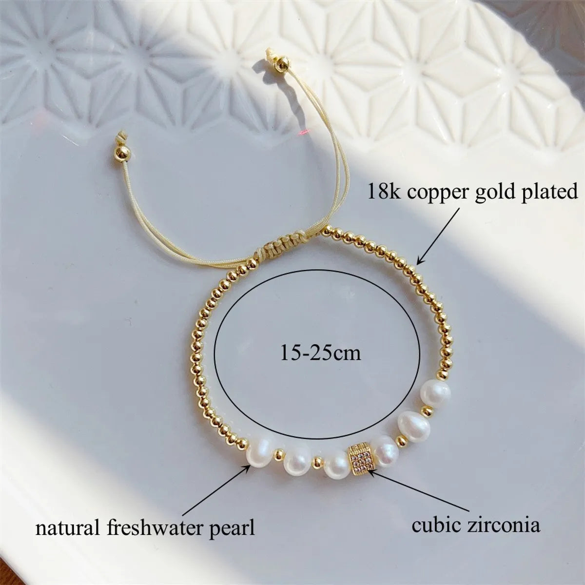 Streetwear Solid Color Freshwater Pearl Copper Beaded Plating Inlay Zircon Bracelets