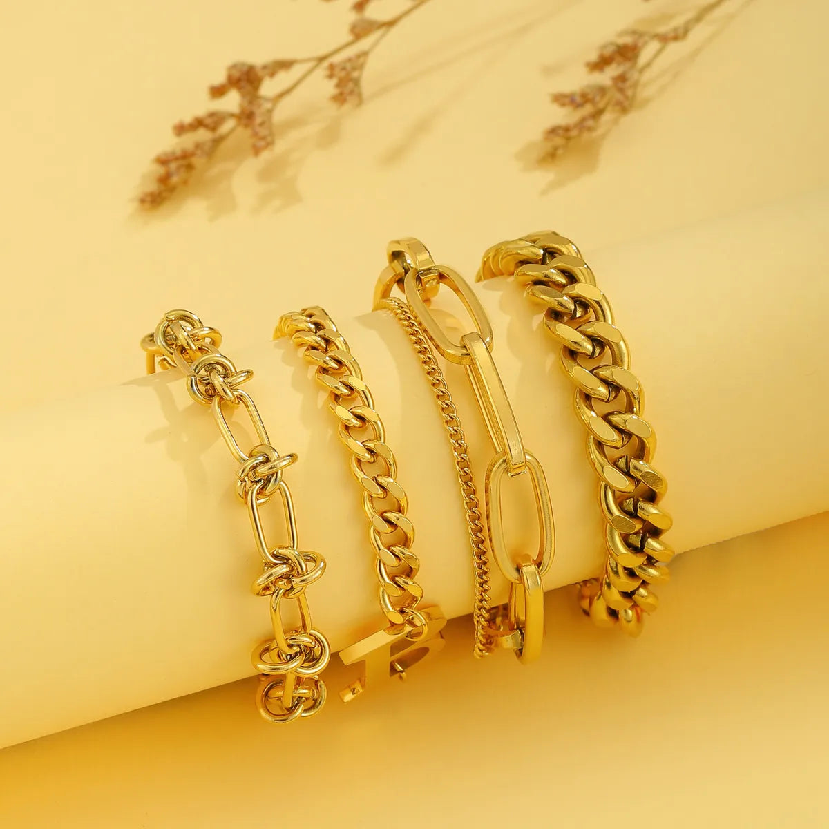 Streetwear Solid Color Titanium Steel Plating 18k Gold Plated Bracelets