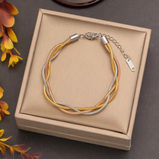 Wholesale Jewelry Streetwear Solid Color 304 Stainless Steel 18K Gold Plated Rose Gold Plated Plating Bracelets Necklace