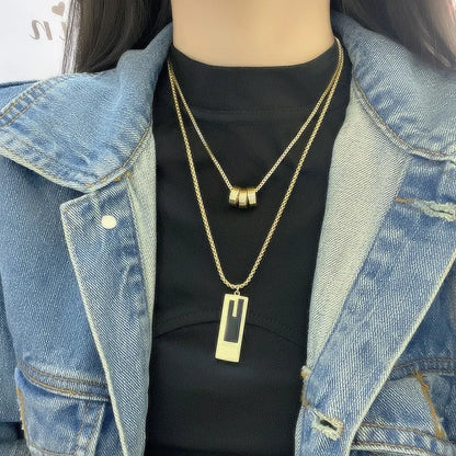 Streetwear Solid Color Titanium Steel Plating Double Layer Necklaces