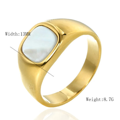 Streetwear Square Stainless Steel Inlay Artificial Gemstones 18K Gold Plated Unisex Rings