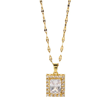 Streetwear Square Titanium Steel Plating Inlay Zircon 18k Gold Plated Pendant Necklace