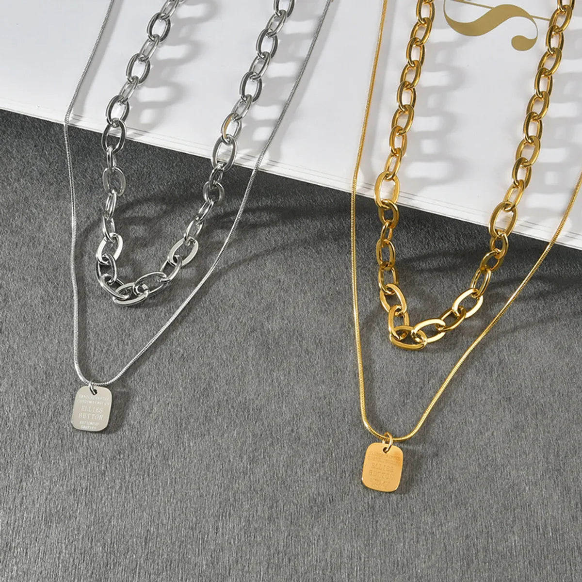 Streetwear Square Titanium Steel Plating Layered Necklaces