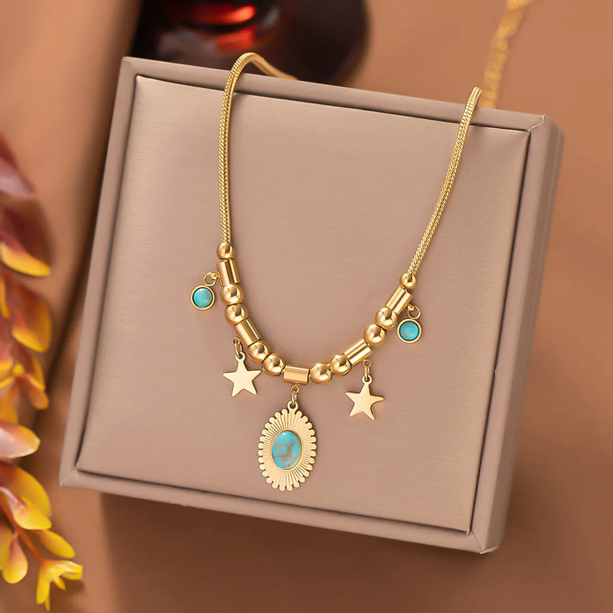 Streetwear Star Eye Titanium Steel Plating Inlay Artificial Gemstones Turquoise Pendant Necklace