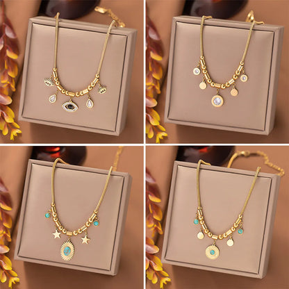 Streetwear Star Eye Titanium Steel Plating Inlay Artificial Gemstones Turquoise Pendant Necklace